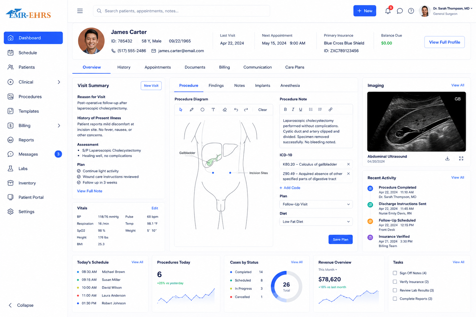 Ambulatory Surgery Center EMR dashboard preview
