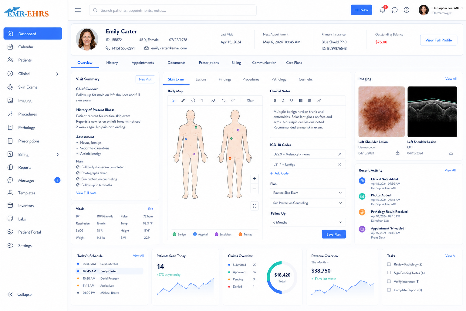 Dermatology EHR dashboard preview