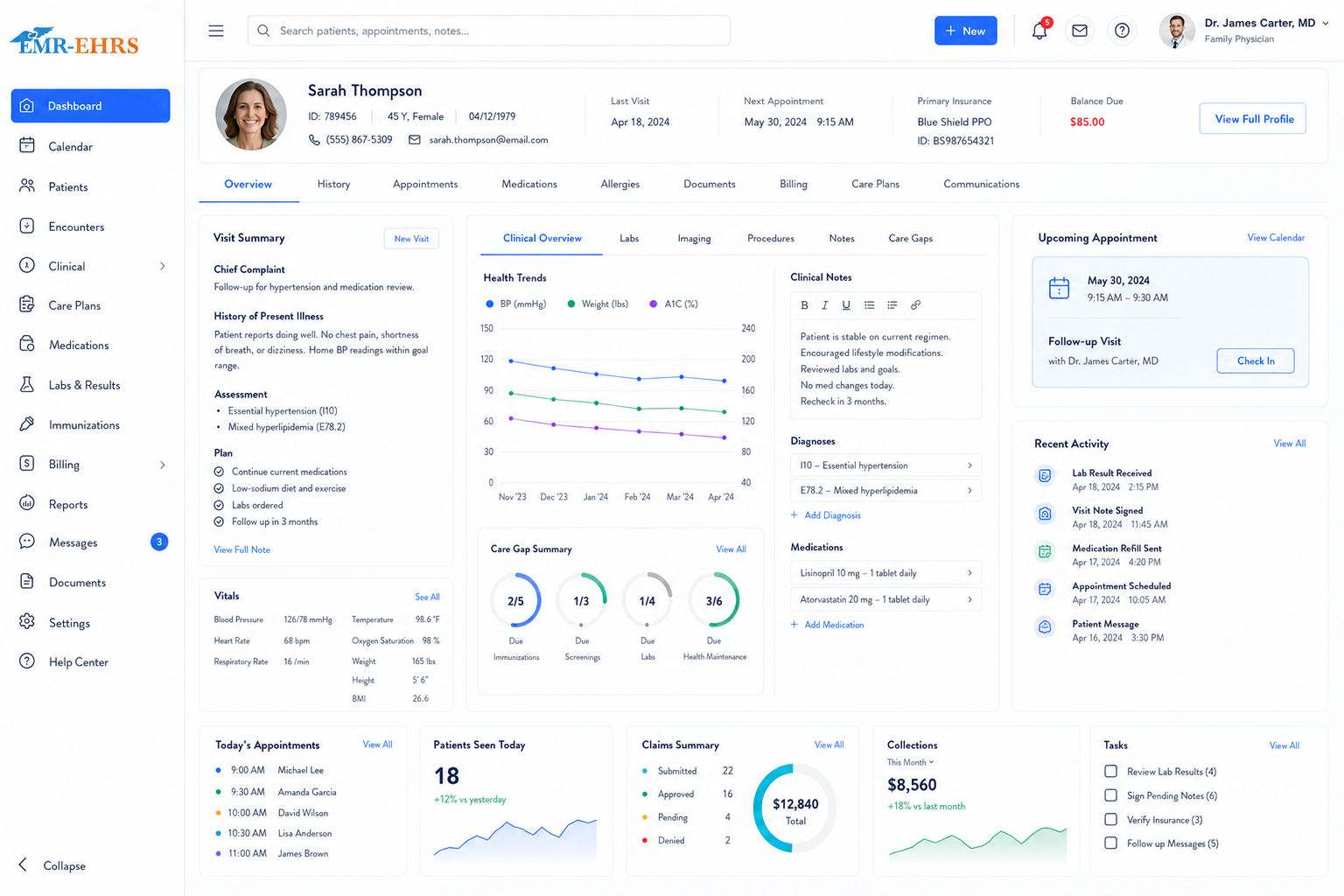 Family Medicine EMR dashboard preview