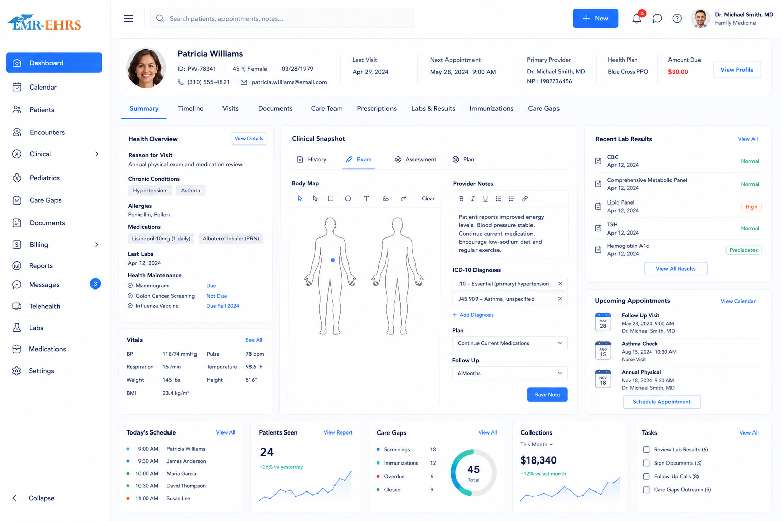Family Practice EHR dashboard preview
