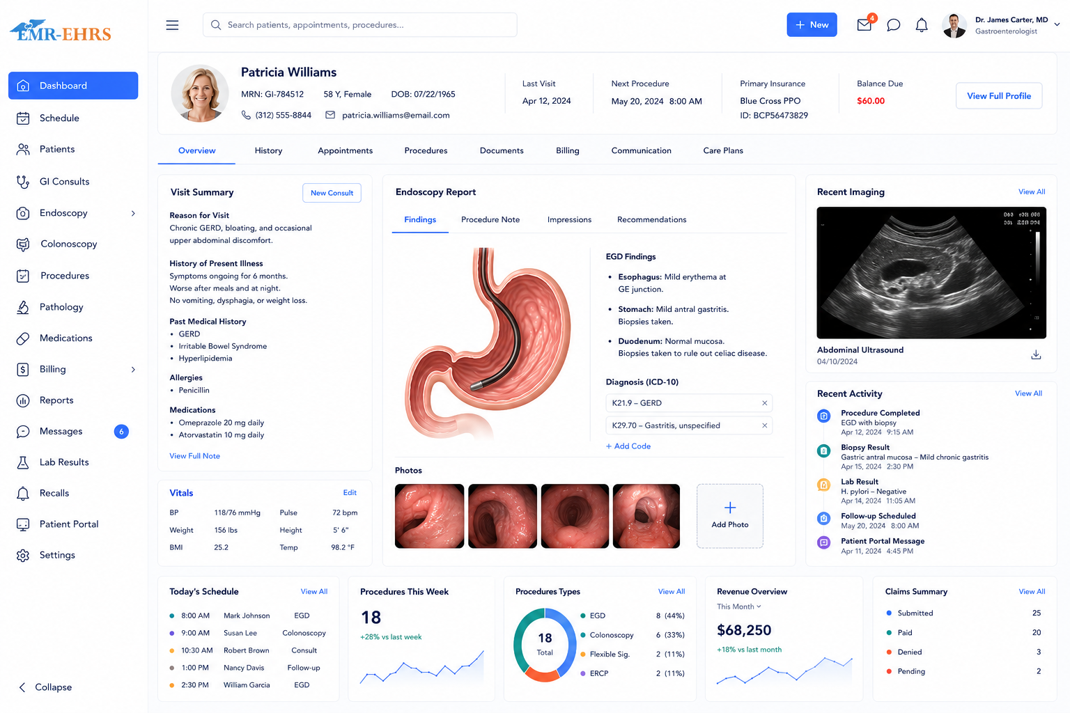 Gastroenterology EMR dashboard preview