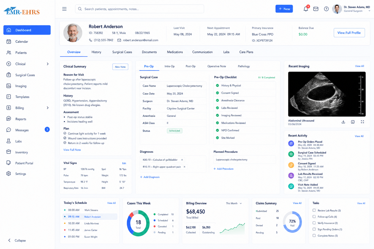 General Surgery EMR dashboard preview