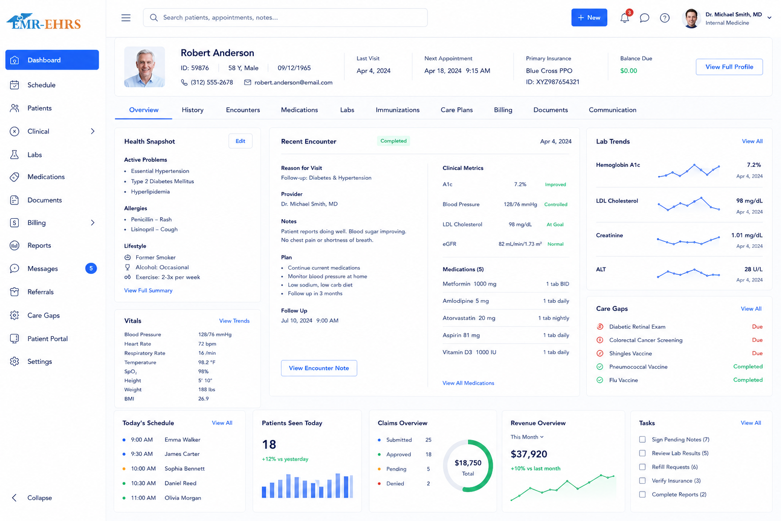 Internal Medicine EMR dashboard preview