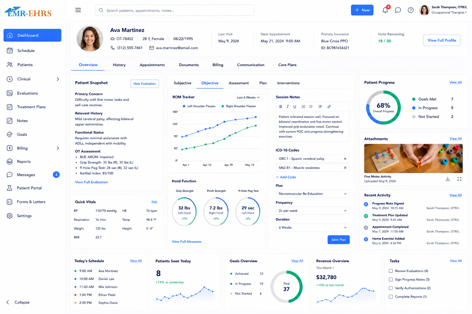 Occupational Therapy EHR dashboard preview