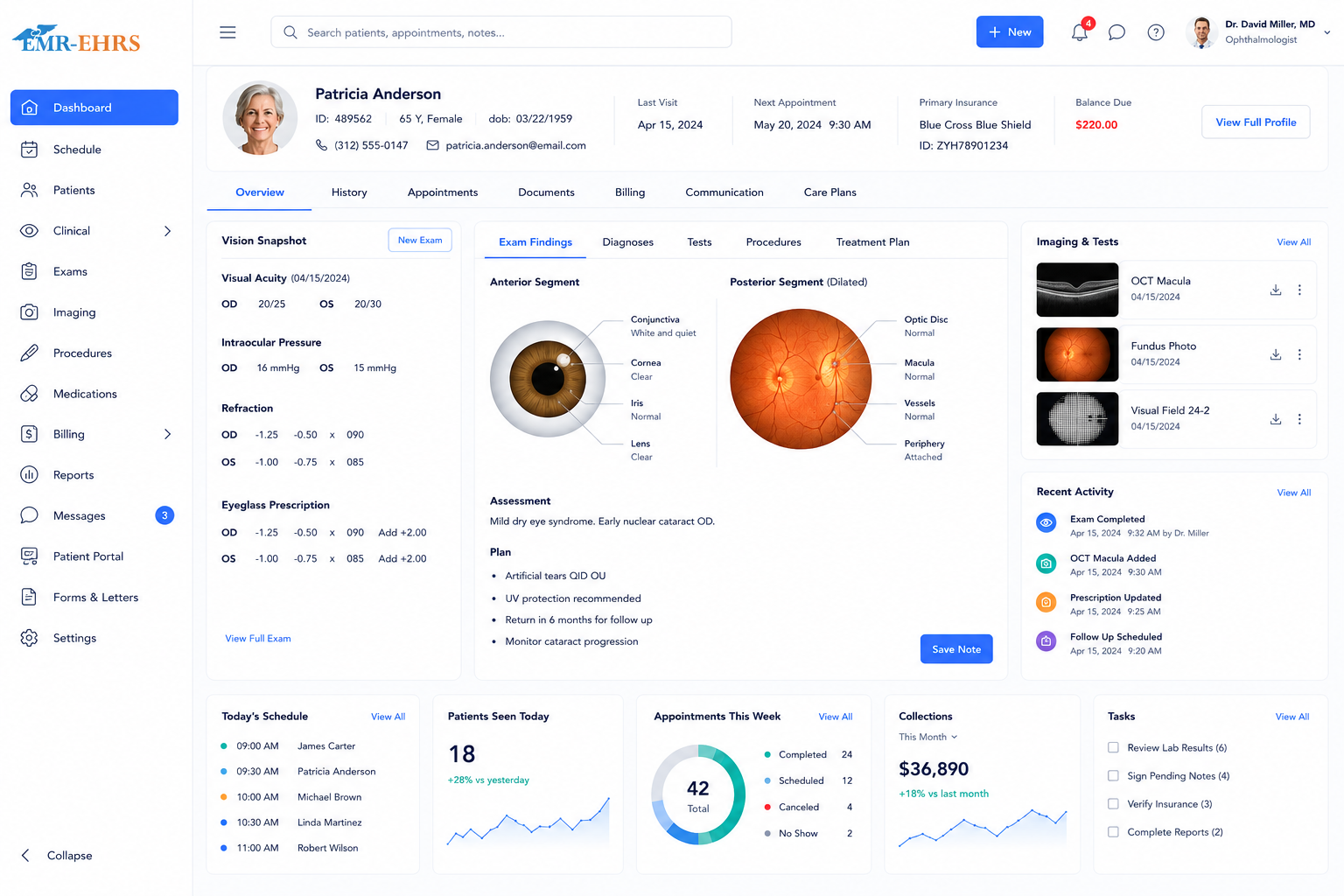 Ophthalmology EMR dashboard preview