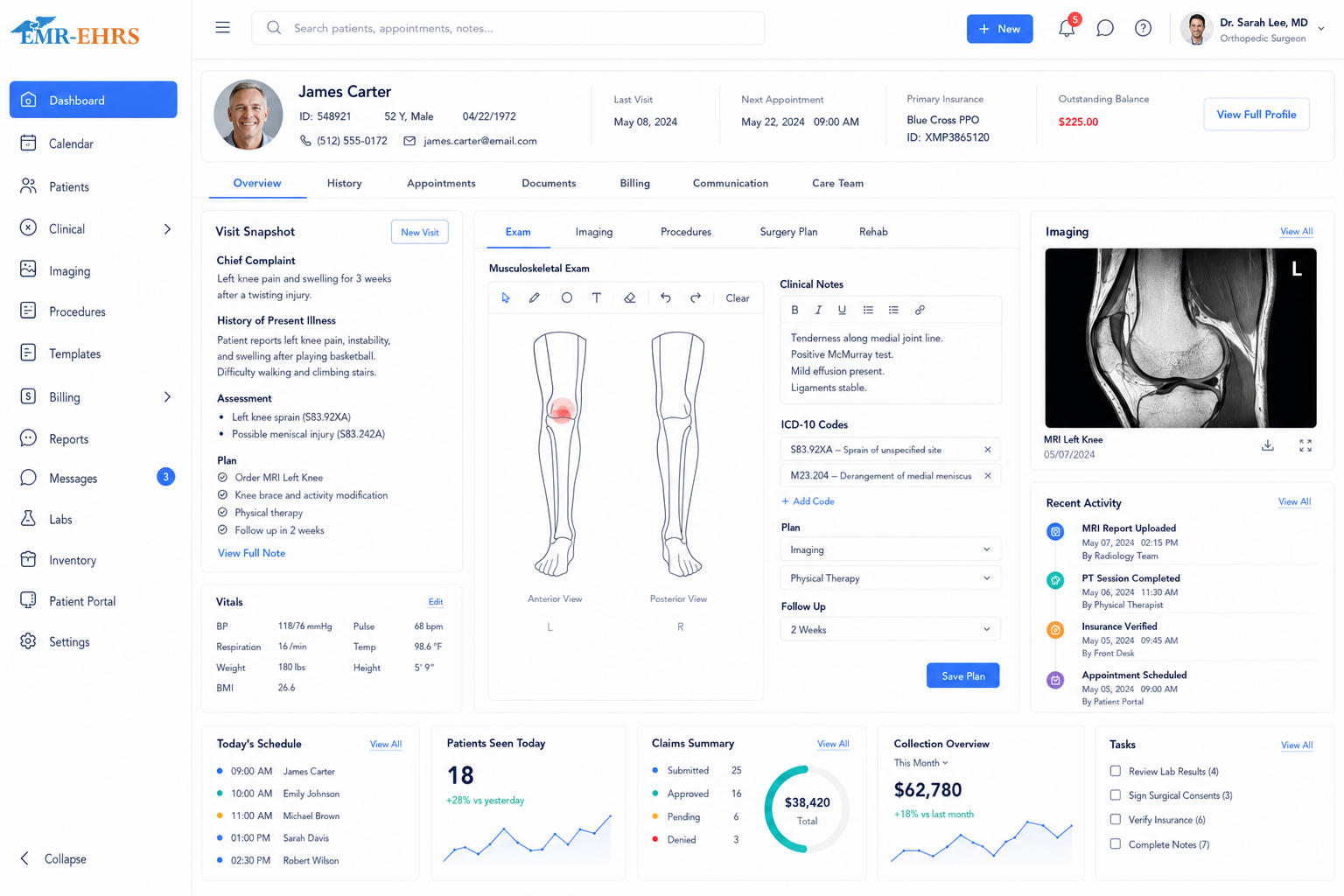 Orthopedic Surgery EMR dashboard preview