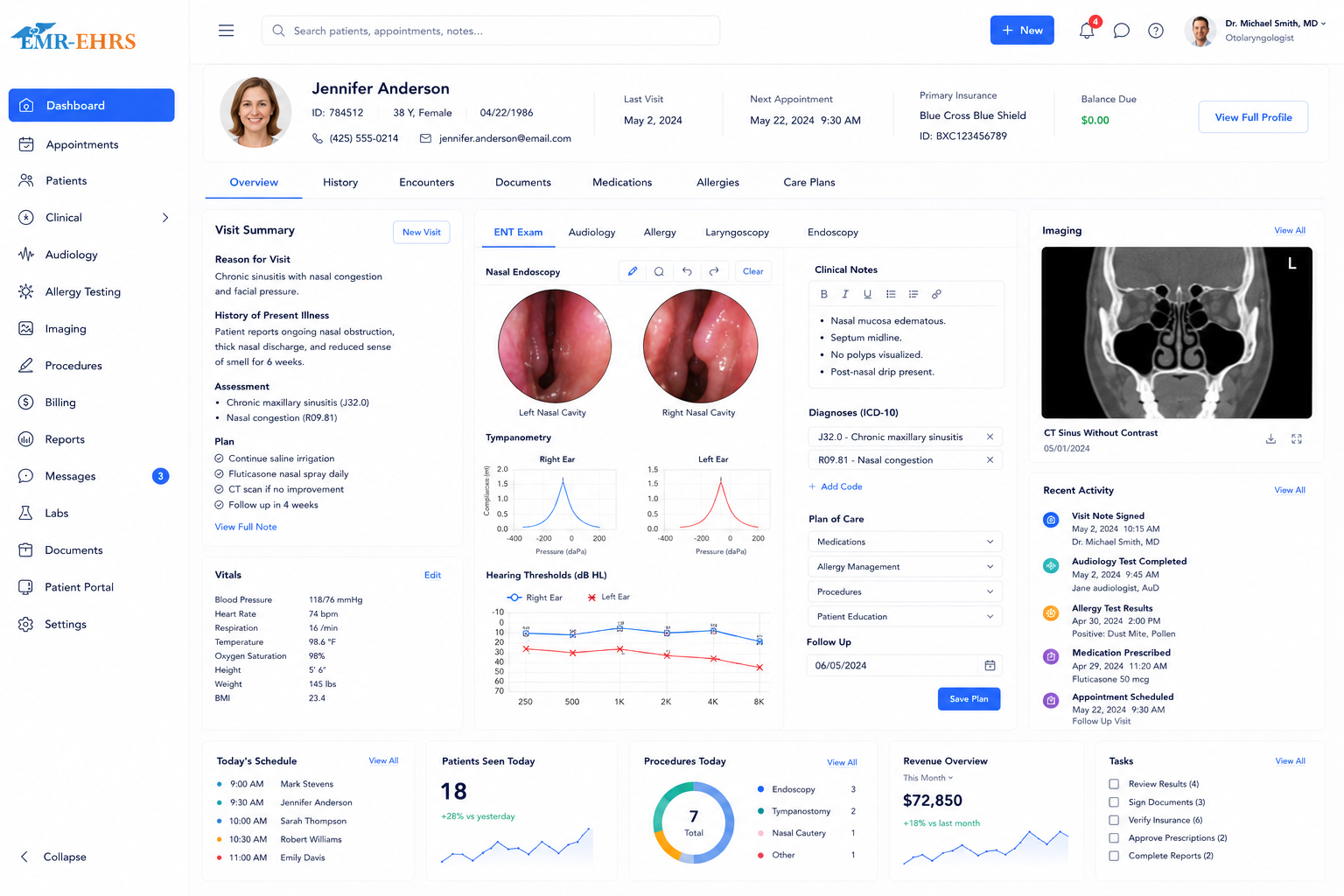 Otorhinolaryngology EHR dashboard preview