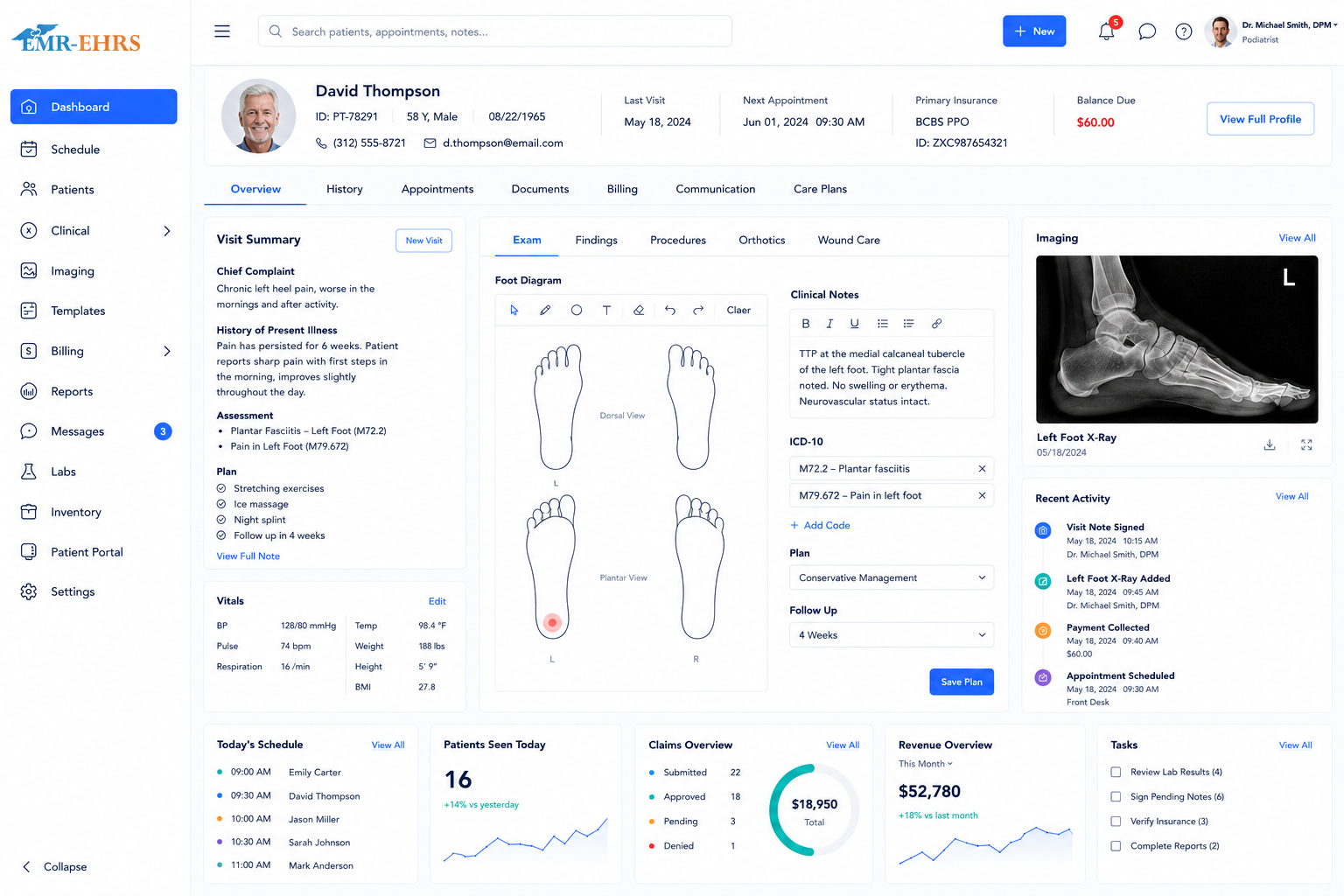 Pain Management EMR dashboard preview