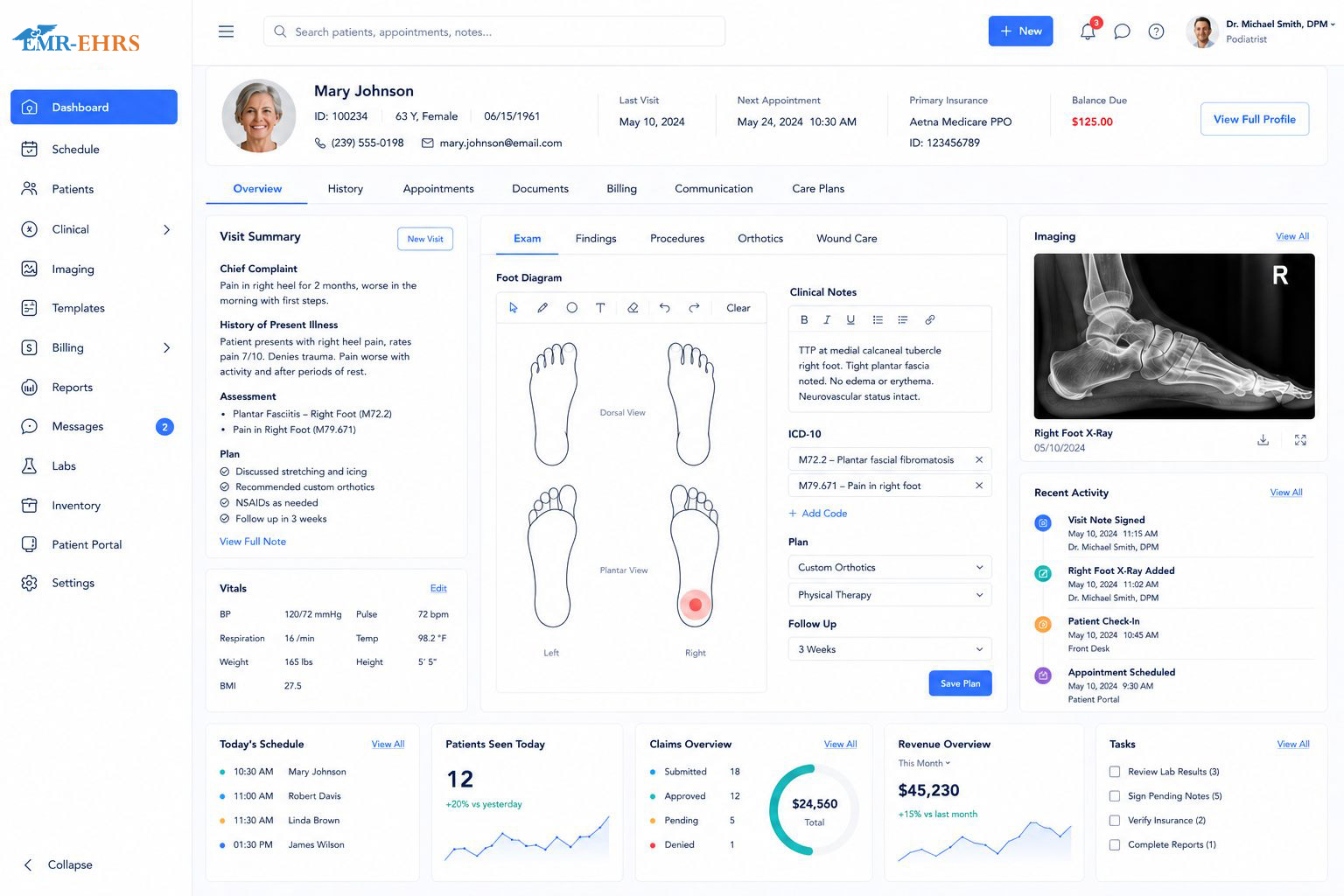 Podiatry EMR dashboard preview