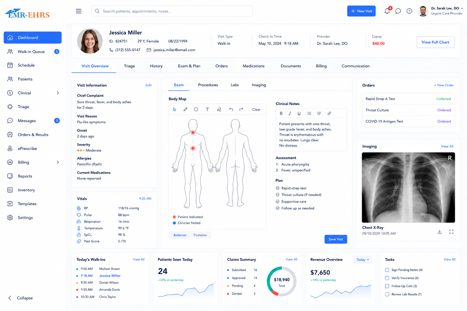 Urgent Care EHR dashboard preview